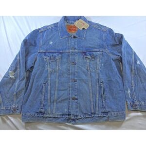 Levis Vintage Relaxed Trucker Jacket Mens XXL Blue Denim Distressed 852480013